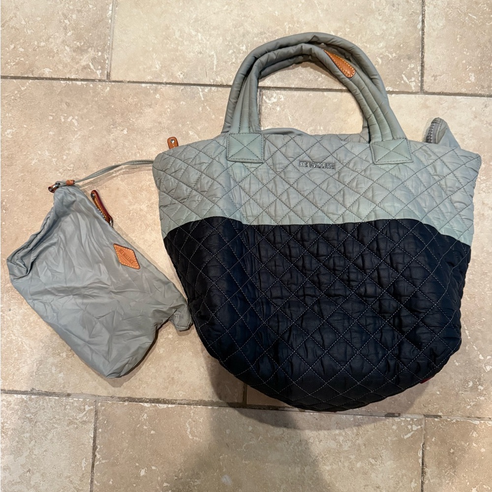 MZ Wallace Medium Metro Gray and Black Quilted Tote Bag